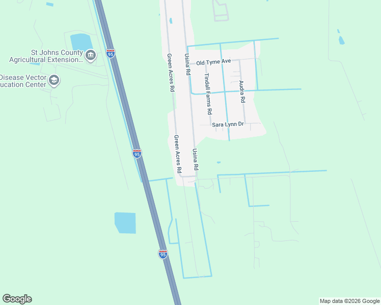 map of restaurants, bars, coffee shops, grocery stores, and more near 3041 Usina Road in St. Augustine