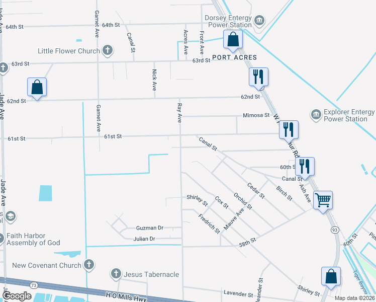map of restaurants, bars, coffee shops, grocery stores, and more near 2316 Norma Street in Port Arthur
