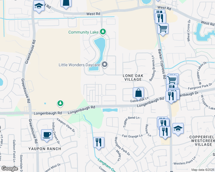 map of restaurants, bars, coffee shops, grocery stores, and more near 18302 Chianti Ridge Drive in Cypress
