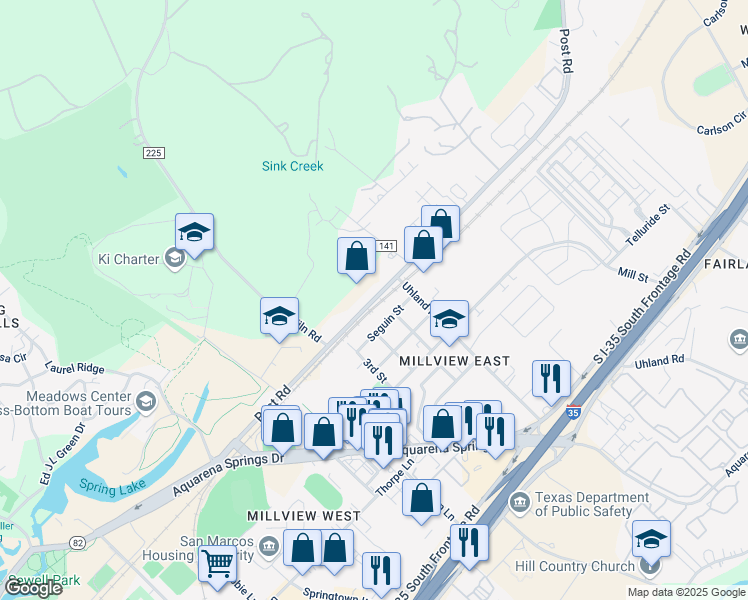 map of restaurants, bars, coffee shops, grocery stores, and more near 1618 Post Road in San Marcos