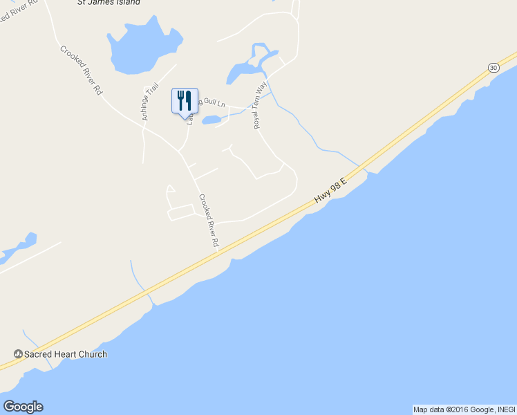 map of restaurants, bars, coffee shops, grocery stores, and more near 139 Royal Tern Way in Carrabelle