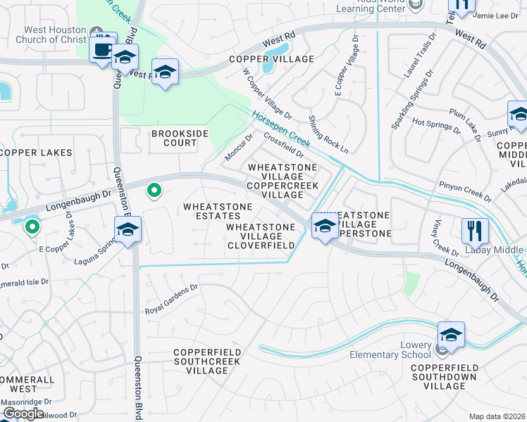 map of restaurants, bars, coffee shops, grocery stores, and more near 16423 Chimneystone Drive in Houston