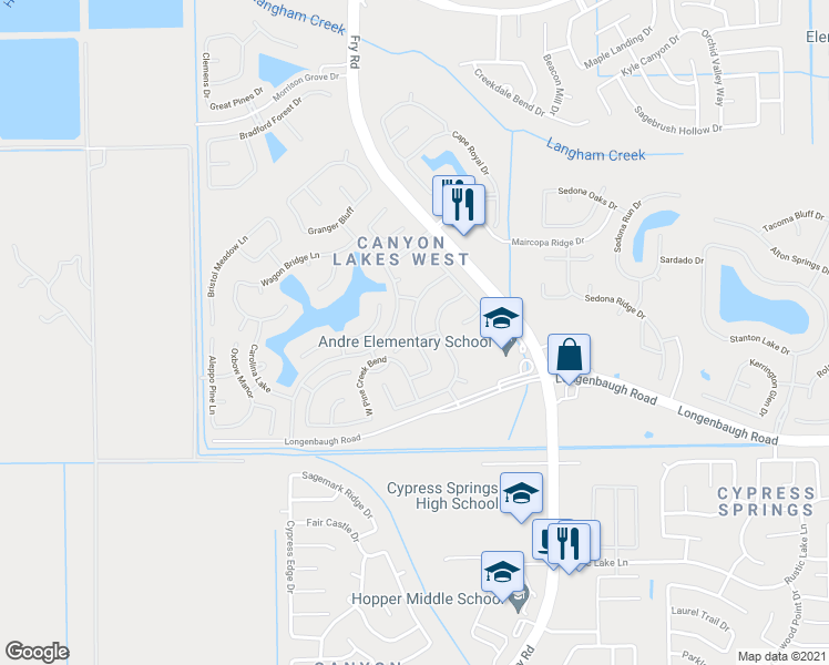 map of restaurants, bars, coffee shops, grocery stores, and more near 20702 Ranch Mill Lane in Cypress