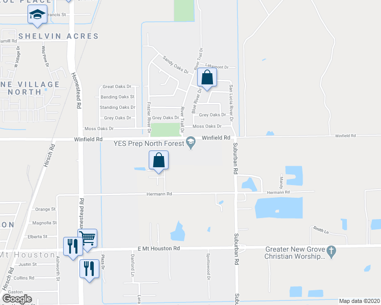 map of restaurants, bars, coffee shops, grocery stores, and more near 6602 Winfield Road in Houston