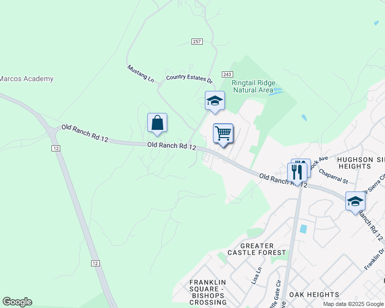 map of restaurants, bars, coffee shops, grocery stores, and more near 2007 Ranch Road 12 in San Marcos