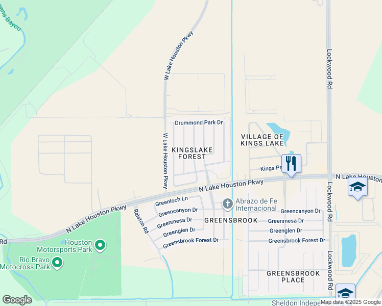 map of restaurants, bars, coffee shops, grocery stores, and more near 12235 Carola Forest Drive in Houston
