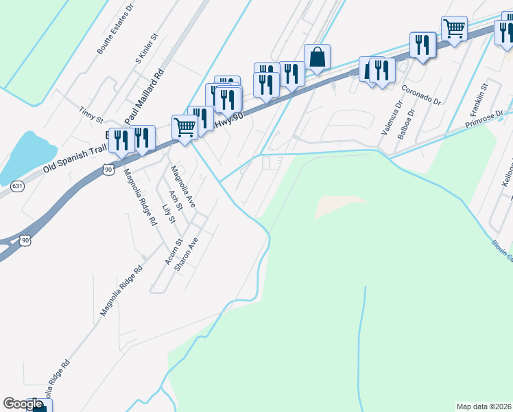 map of restaurants, bars, coffee shops, grocery stores, and more near 339 River Ridge Drive in Boutte
