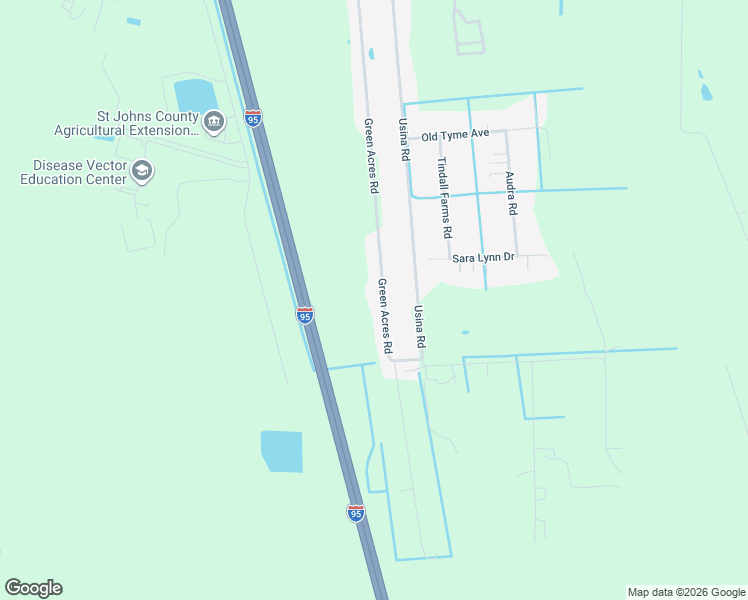 map of restaurants, bars, coffee shops, grocery stores, and more near 3041 Green Acres Road in St. Augustine