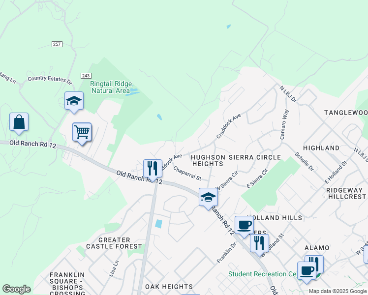 map of restaurants, bars, coffee shops, grocery stores, and more near 328 Craddock Avenue in San Marcos