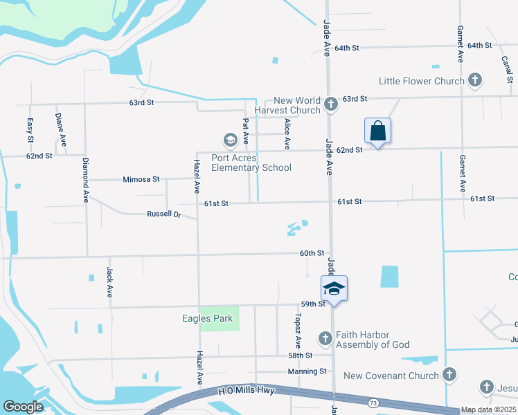 map of restaurants, bars, coffee shops, grocery stores, and more near 2888 61st Street in Port Arthur