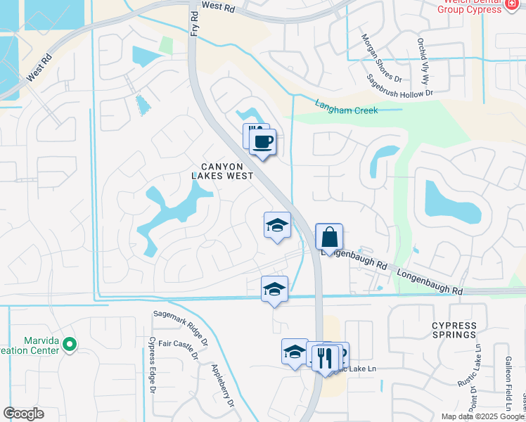 map of restaurants, bars, coffee shops, grocery stores, and more near 20514 Keegans Ledge Lane in Cypress