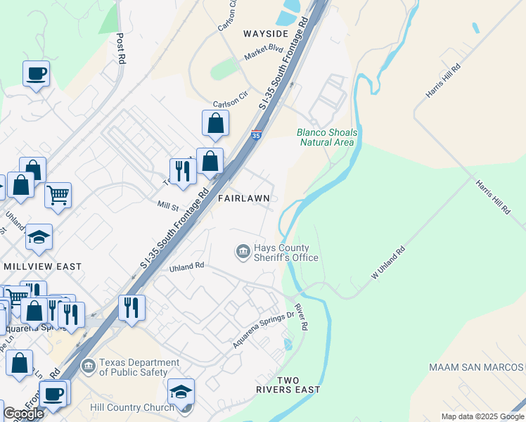 map of restaurants, bars, coffee shops, grocery stores, and more near 1009 Crepe Myrtle Street in San Marcos