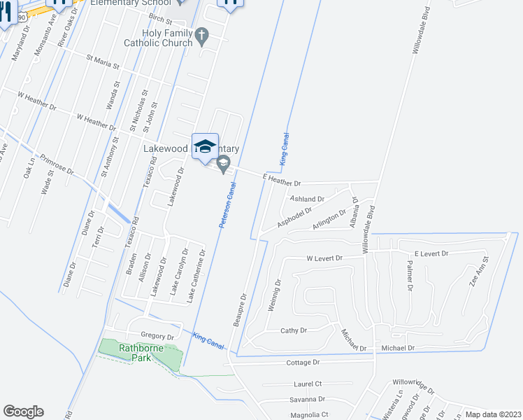 map of restaurants, bars, coffee shops, grocery stores, and more near 114 Beaupre Drive in Luling