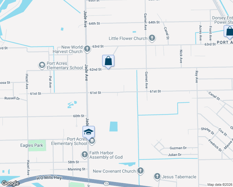 map of restaurants, bars, coffee shops, grocery stores, and more near 2689 61st Street in Port Arthur