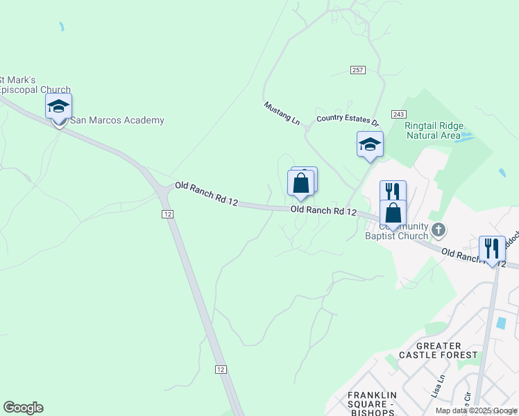 map of restaurants, bars, coffee shops, grocery stores, and more near 2309 Ranch Road 12 in San Marcos