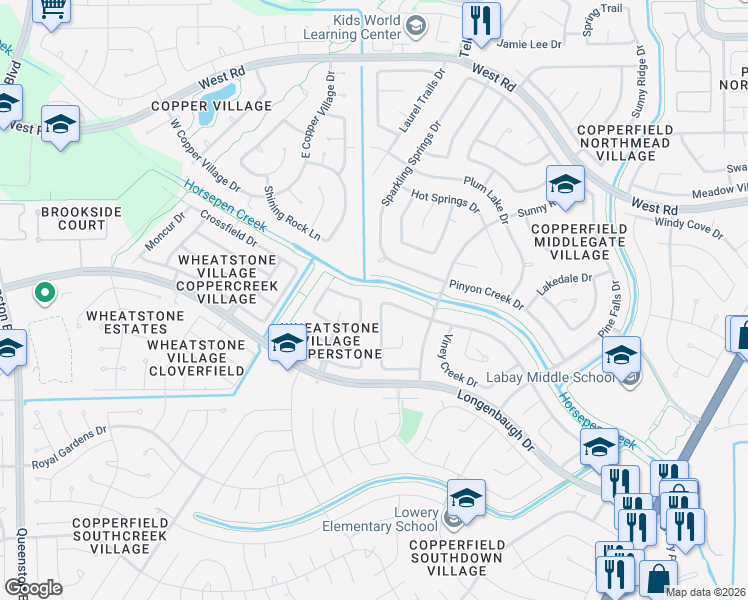 map of restaurants, bars, coffee shops, grocery stores, and more near 7863 Maple Brook Lane in Houston