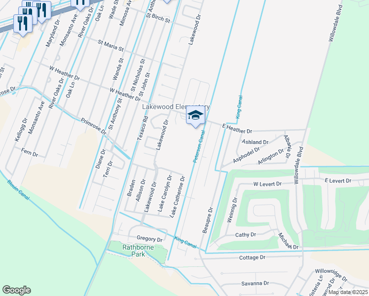 map of restaurants, bars, coffee shops, grocery stores, and more near 501 East Heather Drive in Luling