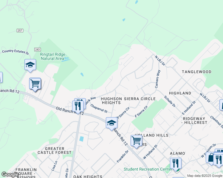 map of restaurants, bars, coffee shops, grocery stores, and more near 305 Craddock Avenue in San Marcos