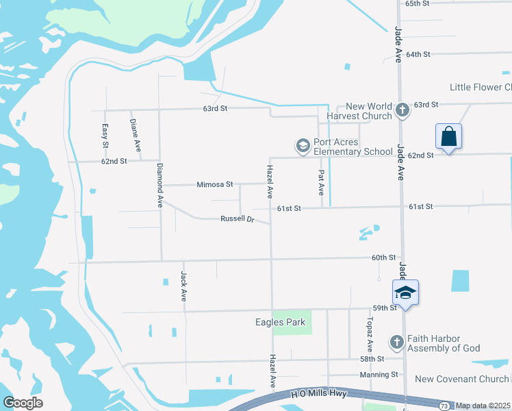 map of restaurants, bars, coffee shops, grocery stores, and more near 3025 61st Street in Port Arthur