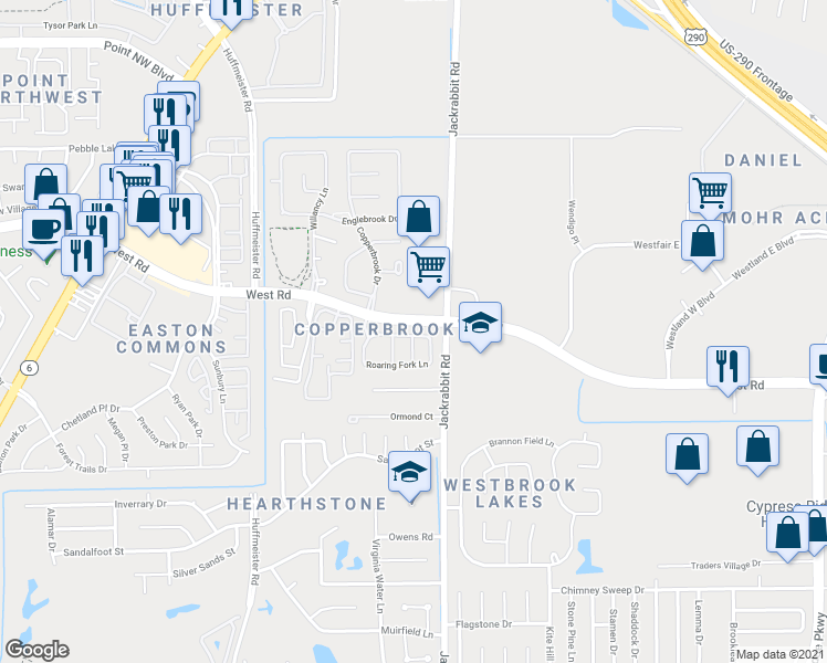 map of restaurants, bars, coffee shops, grocery stores, and more near 14546 Durham Chase Lane in Houston