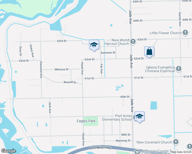 map of restaurants, bars, coffee shops, grocery stores, and more near 2927 61st St in Port Arthur