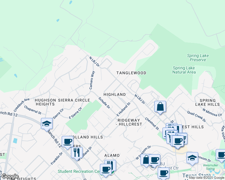 map of restaurants, bars, coffee shops, grocery stores, and more near 71 Elm Hill Court in San Marcos