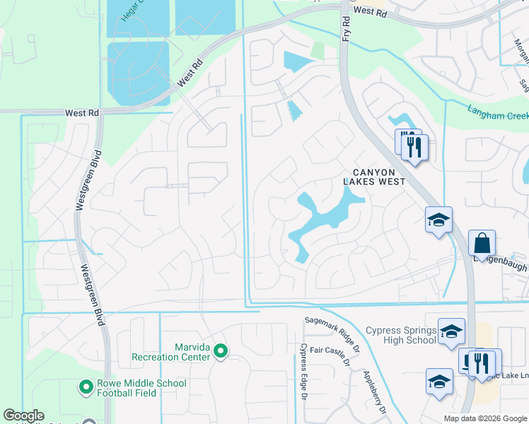 map of restaurants, bars, coffee shops, grocery stores, and more near 20907 Bristol Meadow Lane in Cypress