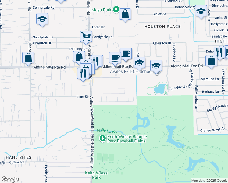 map of restaurants, bars, coffee shops, grocery stores, and more near 12750 Aldine Westfield Road in Houston