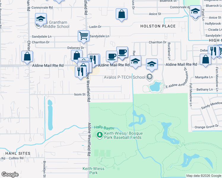 map of restaurants, bars, coffee shops, grocery stores, and more near 12750 Aldine Westfield Road in Houston