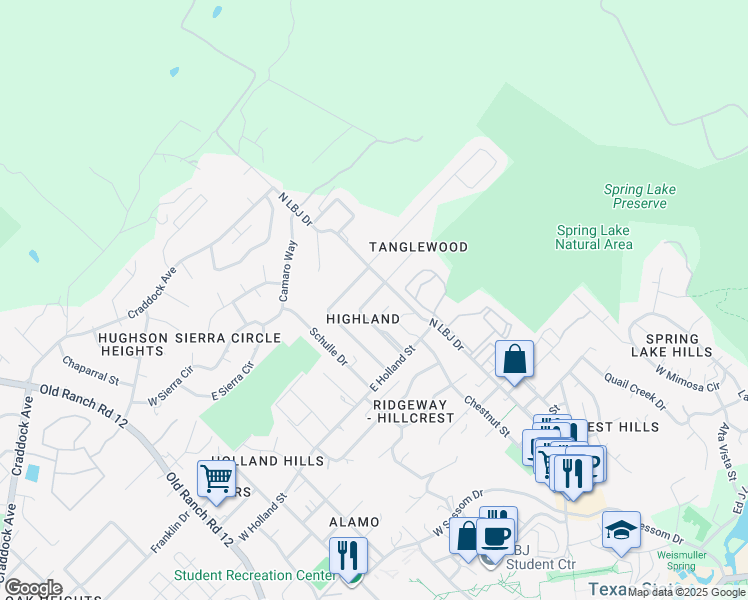 map of restaurants, bars, coffee shops, grocery stores, and more near 79 Elm Hill Court in San Marcos