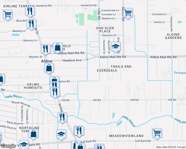 map of restaurants, bars, coffee shops, grocery stores, and more near 513 East Lorino Street in Houston