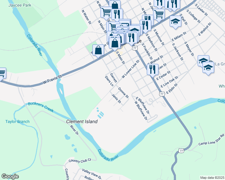 map of restaurants, bars, coffee shops, grocery stores, and more near 354 Diers Lane in La Grange