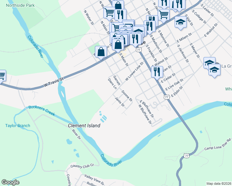 map of restaurants, bars, coffee shops, grocery stores, and more near 354 Diers Lane in La Grange