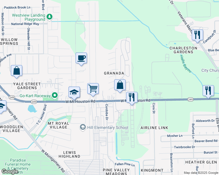 map of restaurants, bars, coffee shops, grocery stores, and more near 2518 Almenar Cir in Houston