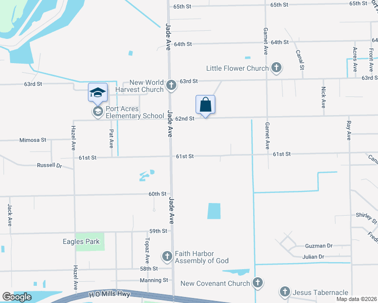 map of restaurants, bars, coffee shops, grocery stores, and more near 2765 61st Street in Port Arthur