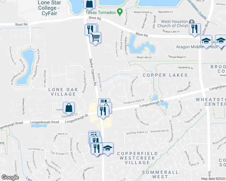 map of restaurants, bars, coffee shops, grocery stores, and more near 17711 Amber Mist Lane in Houston