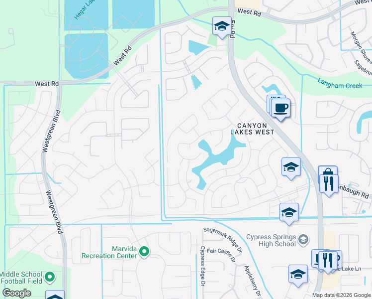 map of restaurants, bars, coffee shops, grocery stores, and more near 8407 Utah Oaks Court in Cypress