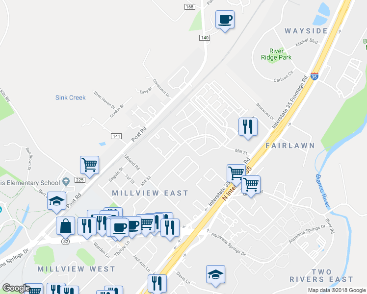map of restaurants, bars, coffee shops, grocery stores, and more near 664 Mill Street in San Marcos