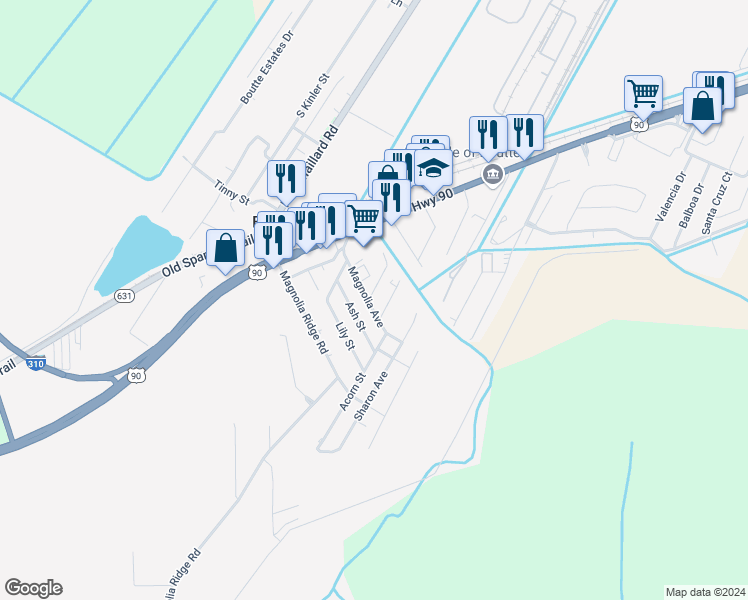 map of restaurants, bars, coffee shops, grocery stores, and more near 100 Hickory Street in Boutte