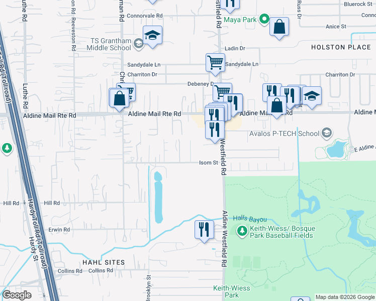 map of restaurants, bars, coffee shops, grocery stores, and more near 1831 Isom St in Houston