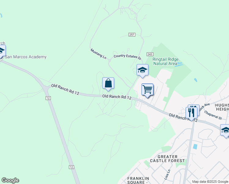 map of restaurants, bars, coffee shops, grocery stores, and more near 2200 Ranch Road 12 in San Marcos