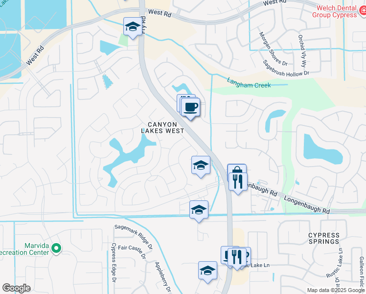 map of restaurants, bars, coffee shops, grocery stores, and more near 20514 Keegans Ledge Lane in Cypress