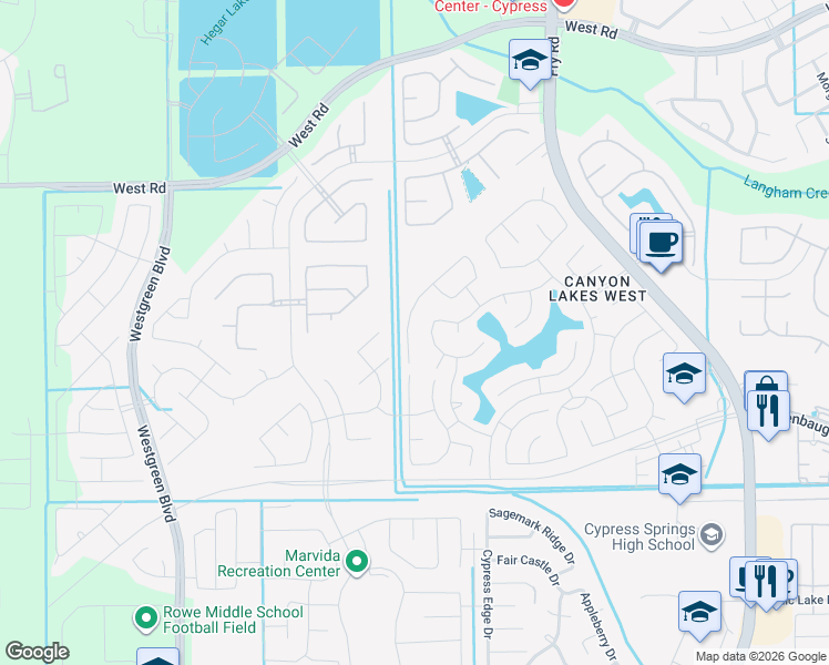 map of restaurants, bars, coffee shops, grocery stores, and more near 20907 Bristol Meadow Lane in Harris County