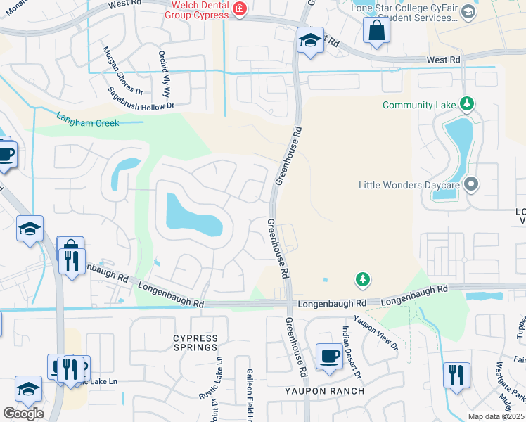 map of restaurants, bars, coffee shops, grocery stores, and more near 8447 Roland Canyon Drive in Cypress