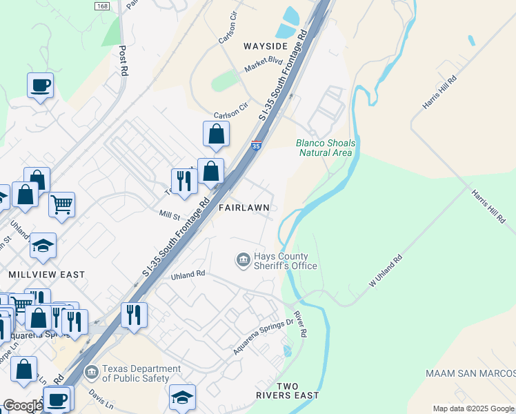 map of restaurants, bars, coffee shops, grocery stores, and more near 1009 Crepe Myrtle Street in San Marcos