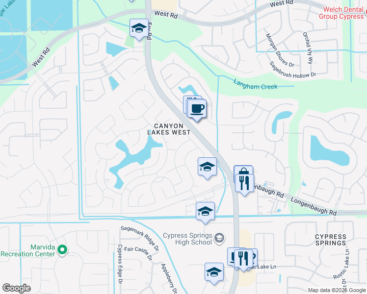 map of restaurants, bars, coffee shops, grocery stores, and more near 20514 Keegans Ledge Lane in Cypress