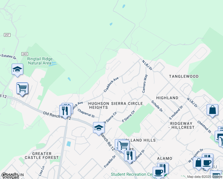 map of restaurants, bars, coffee shops, grocery stores, and more near 113/115 Crest Drive in San Marcos