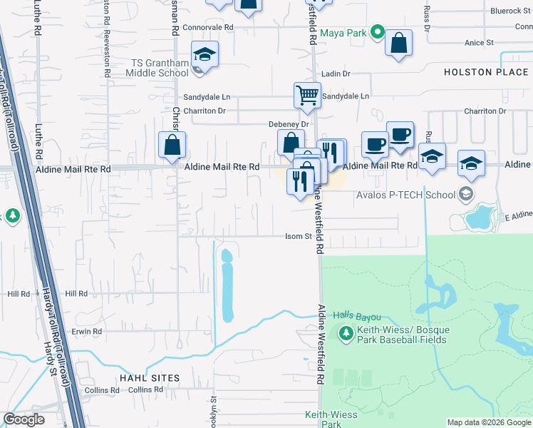 map of restaurants, bars, coffee shops, grocery stores, and more near 1831 Isom Street in Houston
