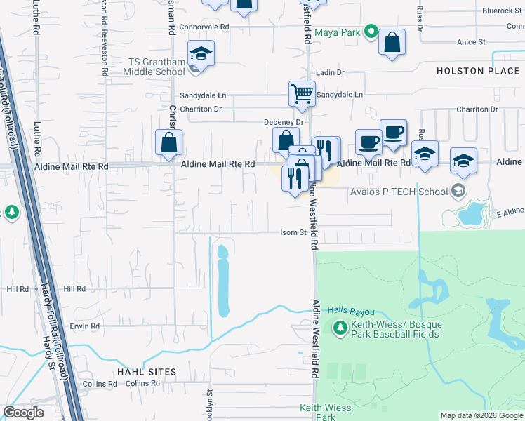 map of restaurants, bars, coffee shops, grocery stores, and more near 1831 Isom Street in Houston