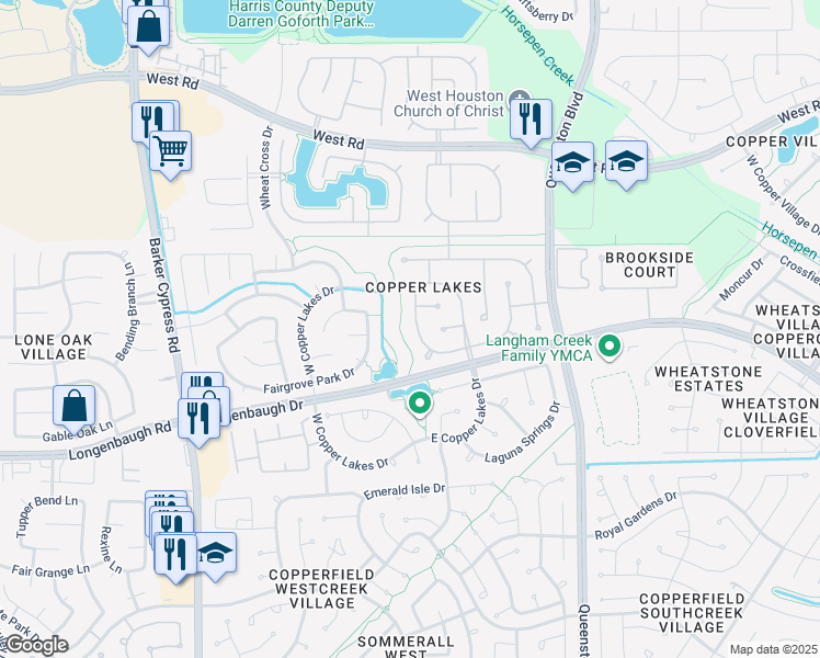 map of restaurants, bars, coffee shops, grocery stores, and more near 8227 Summer Reef Drive in Houston